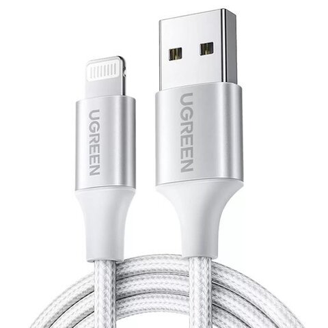 Кабель UGREEN US199 Lightning to USB Cable Alu Case With Braided: 2м, серебристый