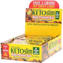 Nature's Plus, KETOslim, High Protein Bar, Chocolate Almond Crunch, 12 Bars, 2.1 oz (60 g) Each