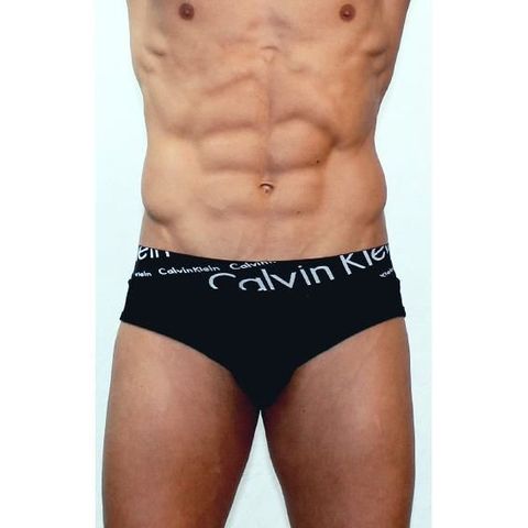 Мужские трусы брифы черные с черной косой резинкой Calvin Klein Black Waistband Italics модал