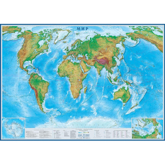 Настенная карта Мир физический (физико-политическая) 2,02х1,43 м,КН106