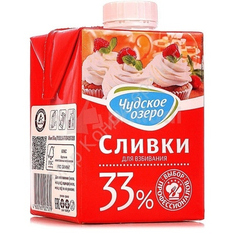 Сливки Чудское озеро для взбивания 33% 0.5 литр