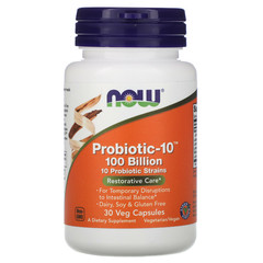 Now Foods, Probiotic-10, восстановление, 100 млрд, 30 растительных капсул