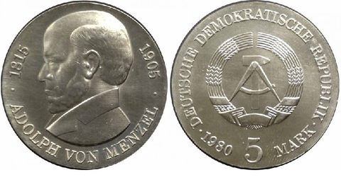 5 марок 75 лет со дня смерти Адольфа фон Менцеля 1980 год