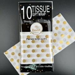 Бумага тишью 50*66 см 10 шт с золотым горохом белая