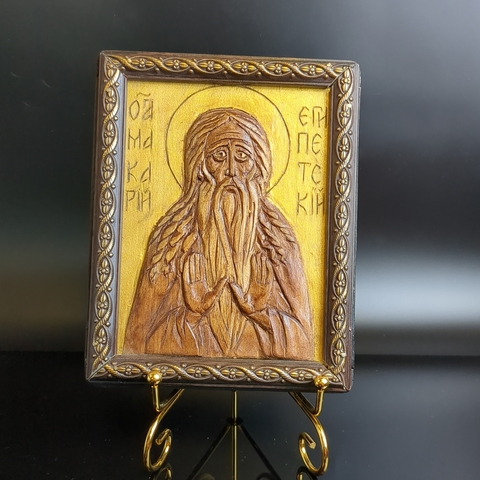 Преподобный Макарий Великий, Египетский. Старинная деревянная резная икона
