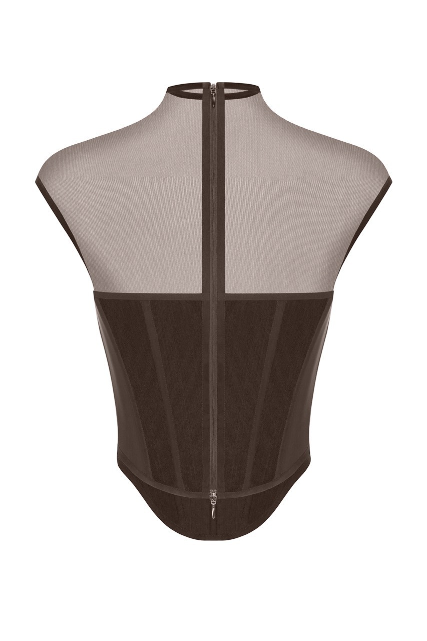 Коричневый корсет из сетки