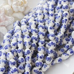 Бусина Сердце, керамика, белая с синей росписью, 12 мм, 1 шт, МК001