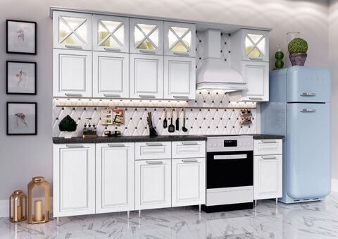 Кухня Констанция 2,0/900м (490) Компоновка №4 (Шервуд жемчуг, Белый (Кастилло темный))