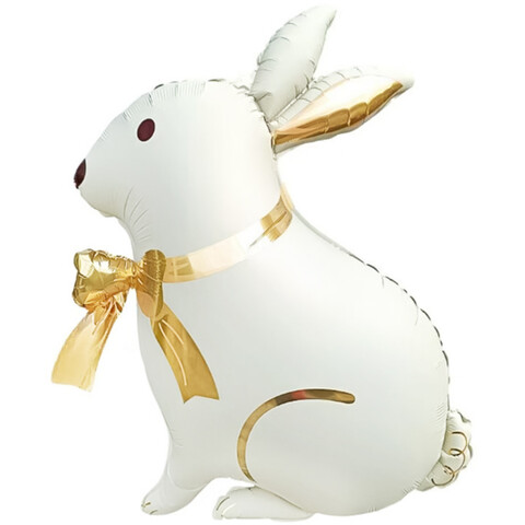 Шар фигура, зайка с золотым бантиком, сатин, 84 см