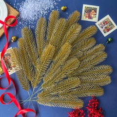 Еловая ветка, еловые лапки, рождественский декор, цвет под античное золото, 1 лапка 30 см, набор 20 шт.