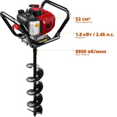 ЗУБР d 60 - 200 мм, 52 см3, 1 оператор, шнек в комплекте, мотобур (бензобур) (МБ1-200 Н)