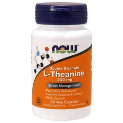 Now Foods, L-Theanine, двойная сила, 200 мг, 60 растительных капсул