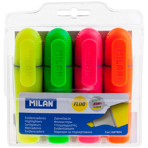 Textmarker BAG 4 FLAT BEVEL-EDGED FLUO HIGHLIGHTERS