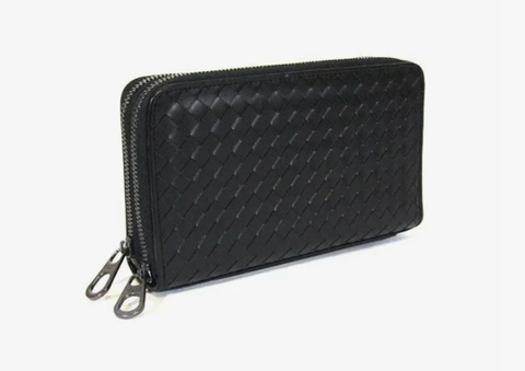 Кожаное портмоне Bottega Veneta черный с двумя отделениями