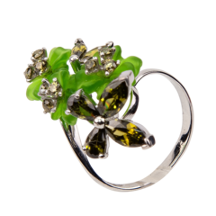 Кольцо с цветами из кварца и фианитами
