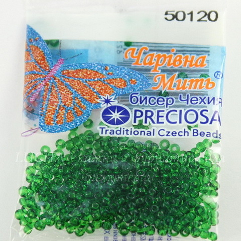 50120 Бисер 10/0 Preciosa прозрачный темный весенне-зеленый