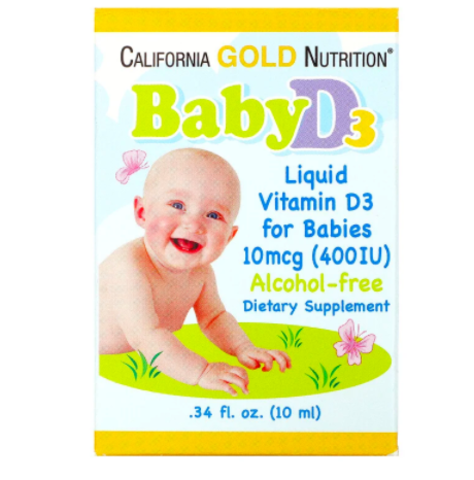 California Gold Nutrition, Витамин D3 в каплях для детей, 400 МЕ, 10 мл