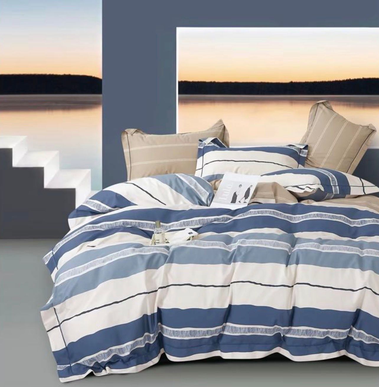 Постельное белье JK Двуспалка ЕВРО Сатин Синие полосы