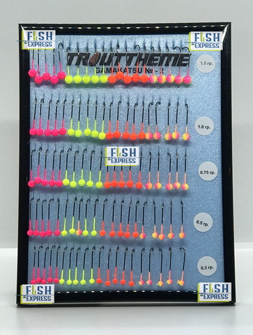 Джиг-головка TROUTTHEME  комплект 100шт (0,3г/0,5г/0,75г/1г/1,5г-по 20шт.) ультрафиолет, крючок GAMAKATSU № 2 продажа от 1 комплекта