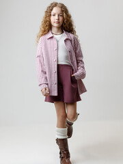 рубашка  для девочки  КР 302567/темная орхидея,маленькая клетка к595