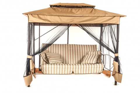 Качели садовые OLSA 4-х местные Шатер(каркас коричневый, м/э коричневый рис.полоска)3 уп.