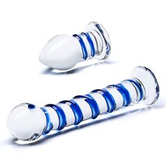 Набор из 2 стеклянных игрушек с синей спиралью Swirly Dildo & Buttplug Set - 