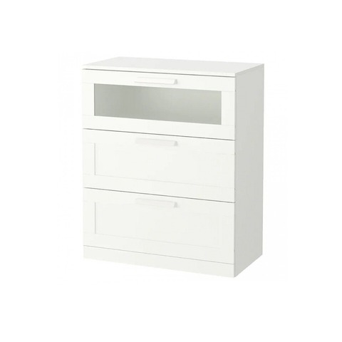 Комод СКАНДИ с 3 ящиками (BRIMNES), 78*46*95 см, белый/матовое стекло