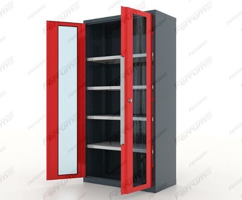 Шкаф инструментальный 4 полки, двери со стеклом, серия Premium, 13.1042, Ferrum