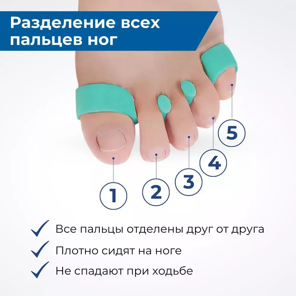 Анатомические разделители пальцев ног с фиксацией на большом пальце и мизинце, 2 шт.