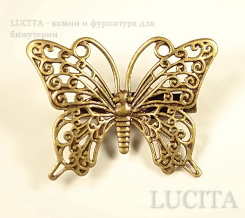 Основа для броши филигранная "Бабочка" (цвет - античная бронза) 36х26 мм ()