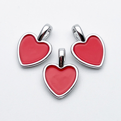 Подвеска Сердце, цвет серебро+красный, размер 14*10 мм, цена за 1 шт