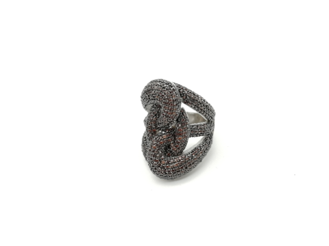 16015- Широкое кольцо Узел из серебра с коричневыми микроцирконами