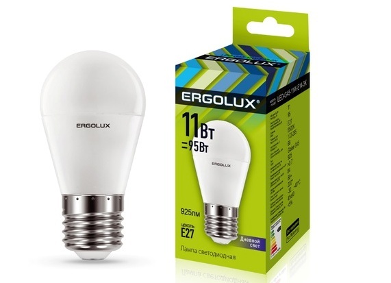 Лампа Ergolux LED-G45-11W-Е27-6K (дневной свет)