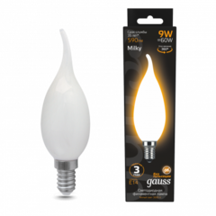 Лампа Gauss LED Filament Свеча на ветру 9W E14 590lm 3000K milky 104201109