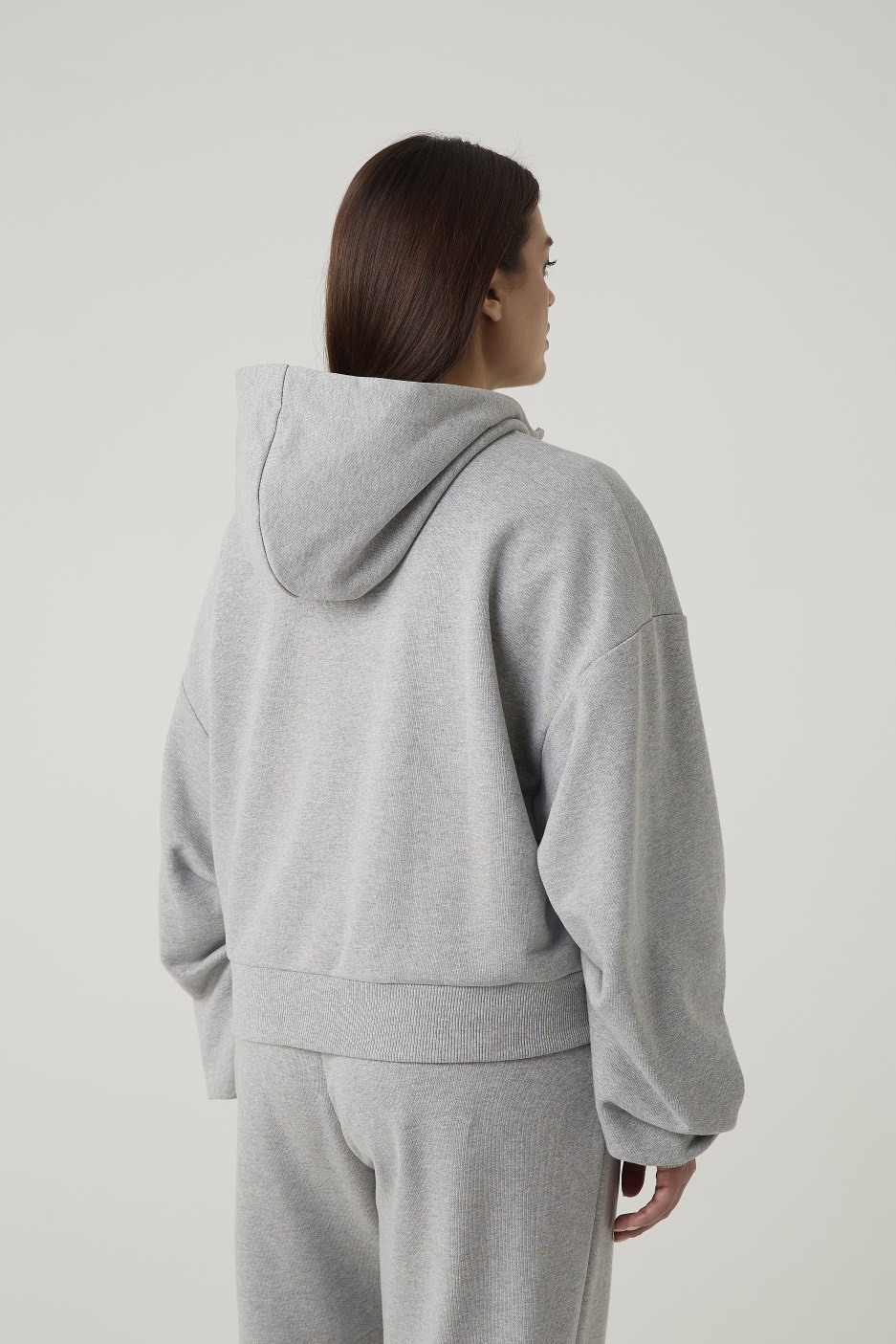 Худи на молнии из футера с капюшоном, серый меланж