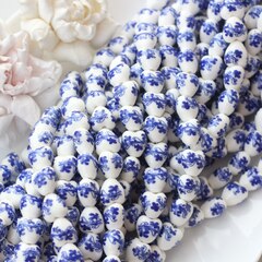 Бусина Сердце, керамика, белая с синей росписью, 12 мм, 1 шт, МК001