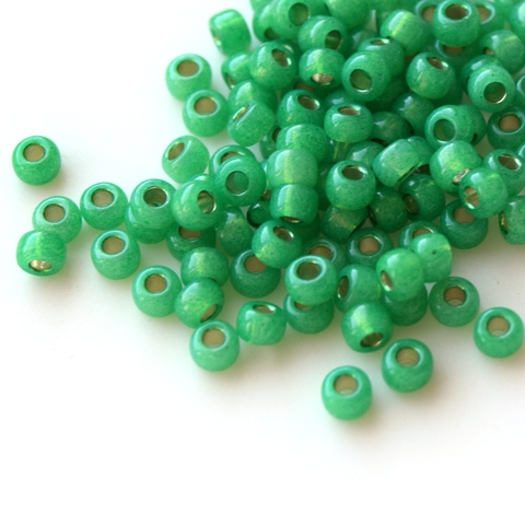 6/0 RR-0646 Бисер круглый Миюки /Miyuki round 6/0 Dark Mint Green Silverlined Alsbaster