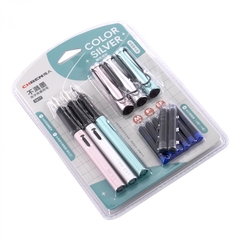 
          Набор перьевых ручек с картриджем Alingar, толщина пера M, F, EF, 3 ручки, 8 картриджей (6 син + 2 черн), цвет корпуса розовый, серебро, бирюзовый