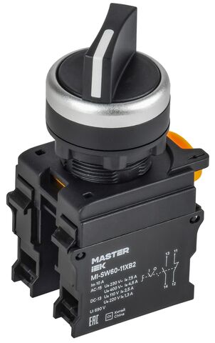 Переключатель длин. ручка 2 полож. 1NO+1NC чёрный MASTER IEK