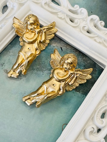 ангел с флейтой (набор 2шт) 7см цвет золото