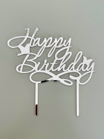 Топпер Happy Birthday5 пл.серебро зерк.