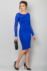 Синее гипюровое платье с длинным рукавом