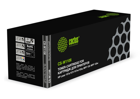 Картридж лазерный Cactus CS-W1106 W1106 черный (1000стр.) для HP Laser 107a/107r/107w/135a MFP/135r MFP/135w MFP/137fnw MFP