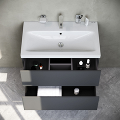 Тумба с раковиной подвесная, 75 см, 2 ящика, графит матовый AM.PM Gem - M90FHX07522GM