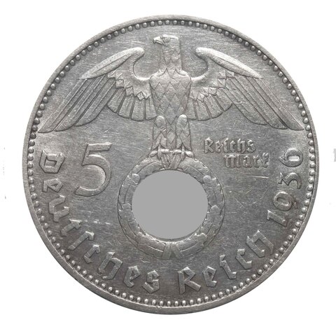 5 марок 3 рейх. 1936 год. (J). XF+