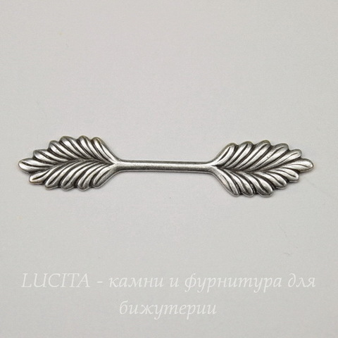 Винтажный декоративный элемент - штамп "Листики" 35х7 мм (оксид серебра)