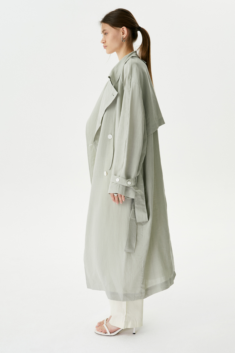 Мятный льняной тренч DVZ