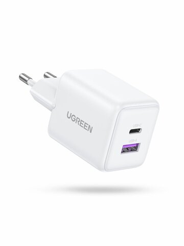 Зарядное устройство  UGREEN X516 (65015) 30W 2-Port USB-C&USB-A GaN Fast Charger EU, белый