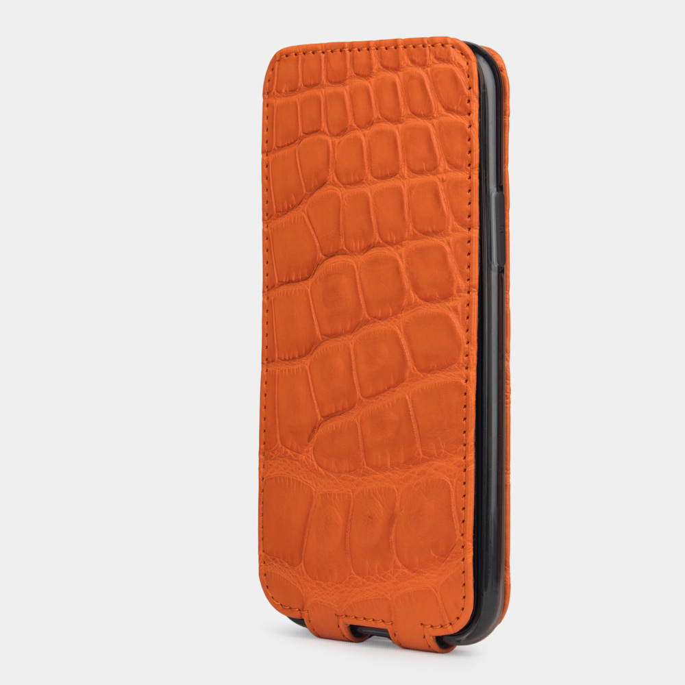 Special order: Чехол для iPhone 11 Pro из натуральной кожи крокодила, цвета оранжевый мат