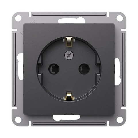 Розетка с заземлением со шторками, 16А. Цвет Базальт. Schneider Electric AtlasDesign. ATN001445